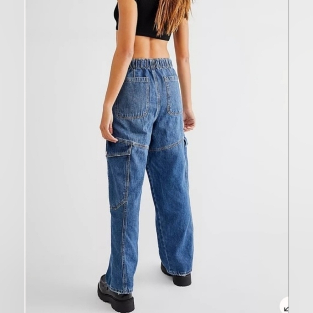 Free People All Star Pull On Jeans Utility Cargo Low Slung Baggy Denim Small - Picture 4 of 12